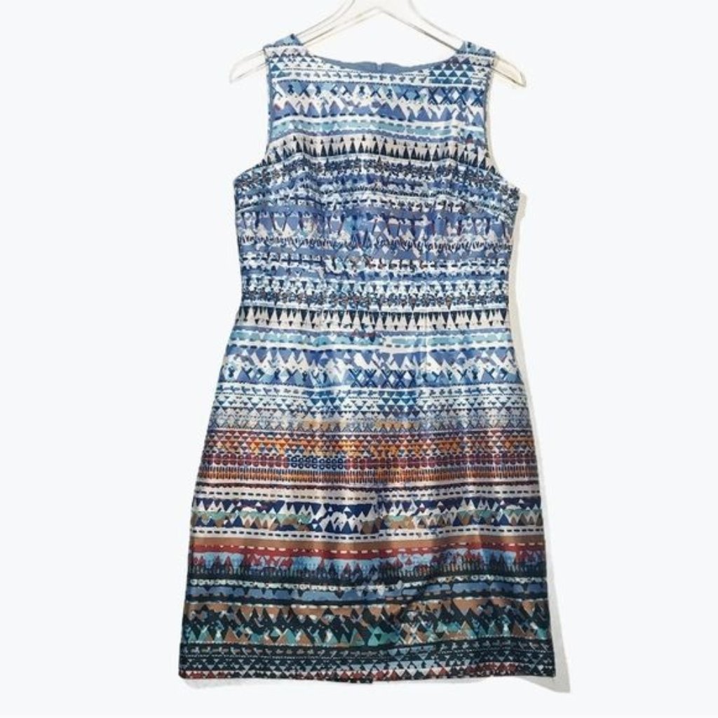 Leslie Fay Shift Dress Size 8 Abstract Geometric Tribal Print Sleeveless